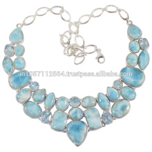 Gorgeouse Blue Topaz &amp; Larimar Gemstone avec 925 bijoux en argent faits à la main